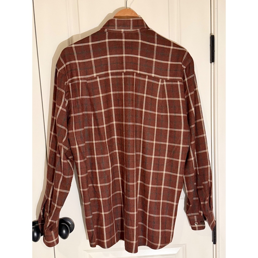 Mark Shale Mens Brown Plaid Button Down Shirt Fabric Woven in Spain Large - Picture 3 of 5